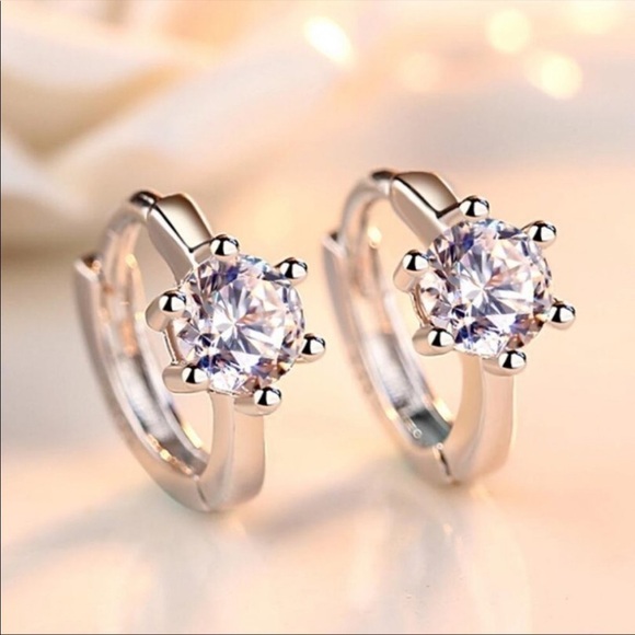 NEW 925 Sterling Silver Diamond Hoop Earrings - Picture 1 of 7